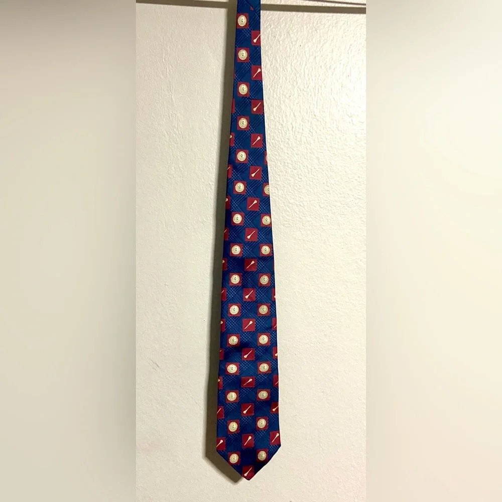 Vintage Chaps Ralph Lauren  Blue and Red Silk Tie with Golf  Motif